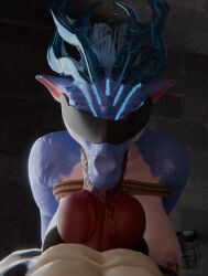 mythology, falconfeather, anthro, blue_body, bodily_fluids