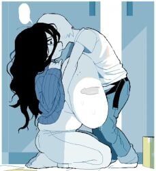dizzyspells, smolwea, black_hair, covered_paizuri, ellipses