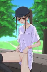 original, mustee, 1girl, baseball_cap, black_thighhighs