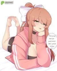 monika_(doki_doki_literature_club), doki_doki_literature_club, raionart, big_breasts, black_shorts