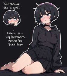 brat_girl_(a.mikusa), a.mikusa, 1girls, black_clothing, black_hair