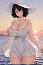 tatsuno_saori, chainsmoker_cat, yani_neko, 1girl, areola_slip
