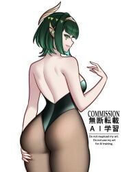 nefer_(genshin_impact), genshin_impact, charlie_purrito, back_view, backless_dress