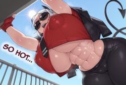 justice_(helltaker), helltaker, baxx15, 1girl, abs