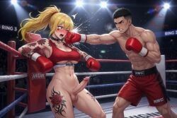 hit, 1boy, 1girl, ahegao, blonde_hair