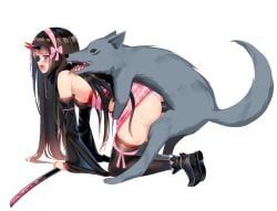 kurotobi_rarumu, 1girl, all_fours, animal, animal_penis