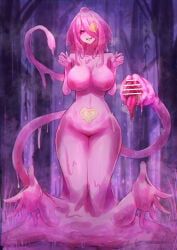 original, 1girl, breasts, colored_skin, colored_tongue