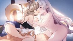 sugar_conflict_x, 1boy, 1boy2girls, 2girls, bouncing_breasts