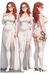 gabi_kittle, blushing, boots, dress, fat_ass