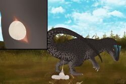 holoeclvpse, 1girls, allosauroid, ambiguous_fluids, animal_genitalia