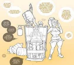 sparrow_(artist), 1boy, 2girls, chugging, cum_swallow
