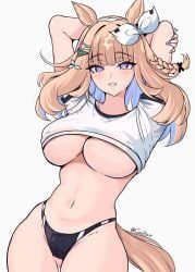 almond_eye_(umamusume), umamusume, umamusume_pretty_derby, coubalty, arms_behind_head