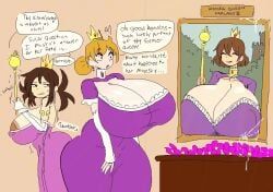 queen_farland_iii, lewdicrousart, 2girls, 3girls, areola