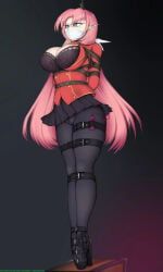 ameng, angry_expression, anus, belt_bondage, bra