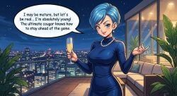 bulma_briefs, dragon_ball, dragon_ball_super, 1girls, balcony