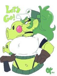 peashooter_(pvz), plants_vs_zombies, 1girls, baseball_bat, blowing_bubblegum