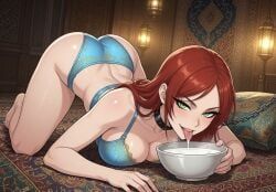 solenne_(living_with_hipstergirl_and_gamergirl), ai_jago_dibuja, arabian, licking, slave