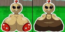 potato_mine_(pvz), plants_vs_zombies, 1girls, areolae, buckteeth