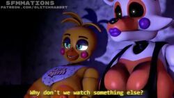 lolbit_(fnaf), toy_chica_(fnaf), five_nights_at_freddy's, fnaf, sfmmations