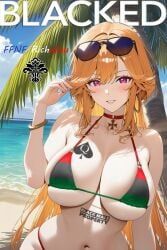 richelieu_(azur_lane), azur_lane, blacked, beach, bikini