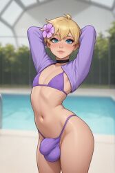 rgomez007, 1boy, arms_behind_head, belly_button, bikini