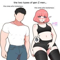pink_horizons, black_tank_top, blush, chastity_cage, faceless_male