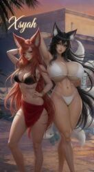ahri, 2girls,, abs,, ahri,, animal