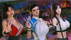 chun-li, chun-li_(street_fighter_6), mai_shiranui, tifa_lockhart, fatal_fury