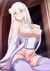 emilia_(re:zero), re:zero_kara_hajimeru_isekai_seikatsu, kami_otaku, 1girls, belly