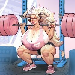 bella_(cowprintbimbo), stagbeetle, 1girls, background, barbell