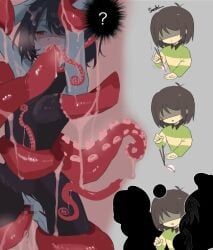 kris_(deltarune), kris_female_(deltarune), deltarune, artist_request, dark_fountain