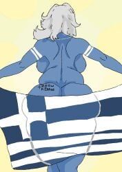 greece_(countryhumans), countryhumans, countryhumans_girl, blue_skin, flag