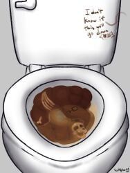 anthro, bone, broken_glasses, brown_text, clogged_toilet