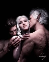 astarion, gale_dekarios, shadowheart, baldur's_gate_3, 2boys1girl