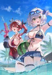 houshou_marine, shirogane_noel, hololive, watao, 2girls