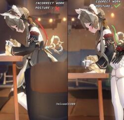 arlecchino_(genshin_impact), sandrone_(genshin_impact), genshin_impact, 2girls, bending_over