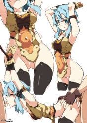 sinon, sword_art_online, shikei, 1girl, 2boys