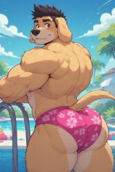 anthro, back_muscles, bara, big_ass, big_eyebrows