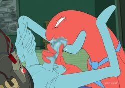 allan_(smiling_friends), allan_red, critter_(smiling_friends), mr._landlord_(smiling_friends), adult_swim