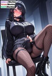 aroused_expression, black_hair, flushed_cheeks, futanari, glossy_finish