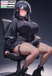 aroused_expression, black_hair, flushed_cheeks, futanari, glossy_finish