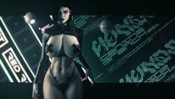 srvn, 1girl, ass_focus, big_breasts, black_lips
