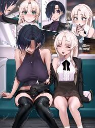 ikemeru19, 1boy, 1futa, blonde_hair, embarrassed