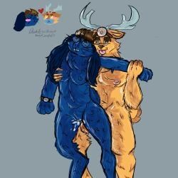 animal_hospital, 2boys, blue_body, blue_fur, brown_hair