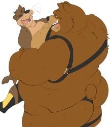 anthro, bear, bodily_fluids, brown_body, butt