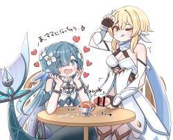 lumine_(genshin_impact), vodyanitsa, genshin_impact, lemon_snail, 2girls
