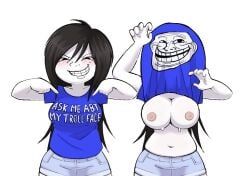 trollina, trollface, 1girls, black_hair, boobs