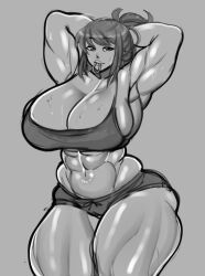 forsakun, 1girls, abs, arms_behind_head, big_breasts