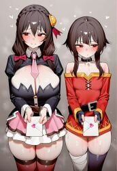 megumin, yunyun_(konosuba), kono_subarashii_sekai_ni_shukufuku_wo!, 2girls, alternate_breast_size