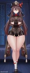 hu_tao_(genshin_impact), genshin_impact, 1girl, alternate_breast_size, black_footwear